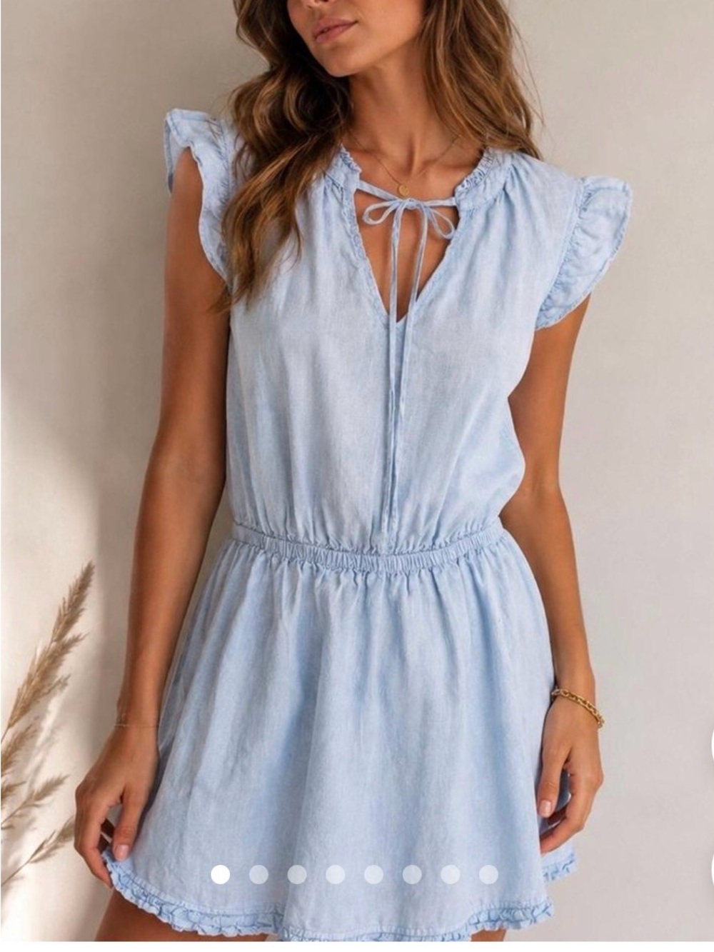 Bella Dahl Light Blue Tie-Neck Dress with Ruffle Sleeves